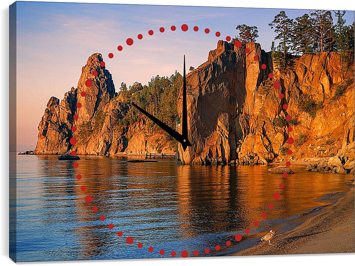 Часы картина - Чайка на берегу озера. Байкал