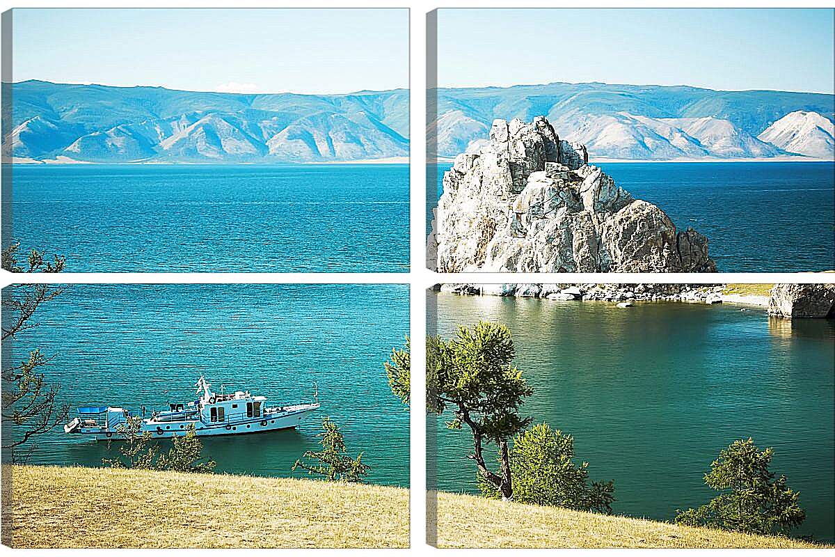 Модульная картина - Небольшое судно на озере. Байкал