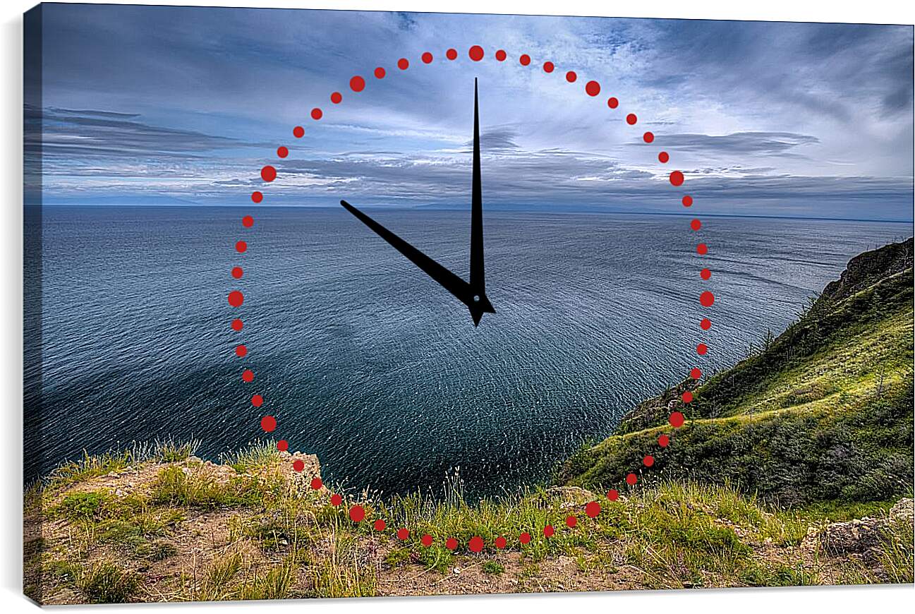Часы картина - Пасмурная погода на озере. Байкал