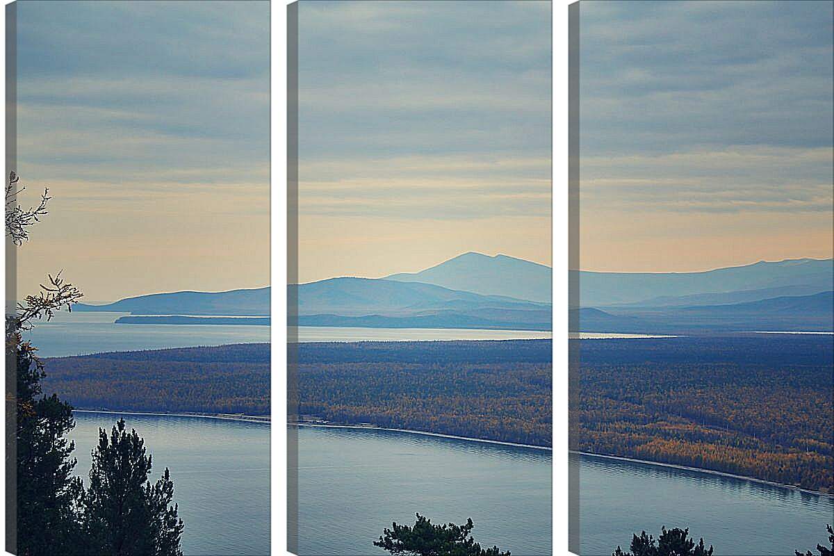 Модульная картина - Лес на фоне гор. Байкал