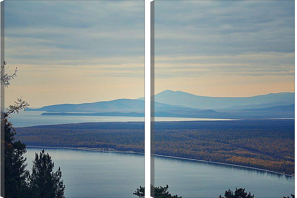 Модульная картина - Лес на фоне гор. Байкал
