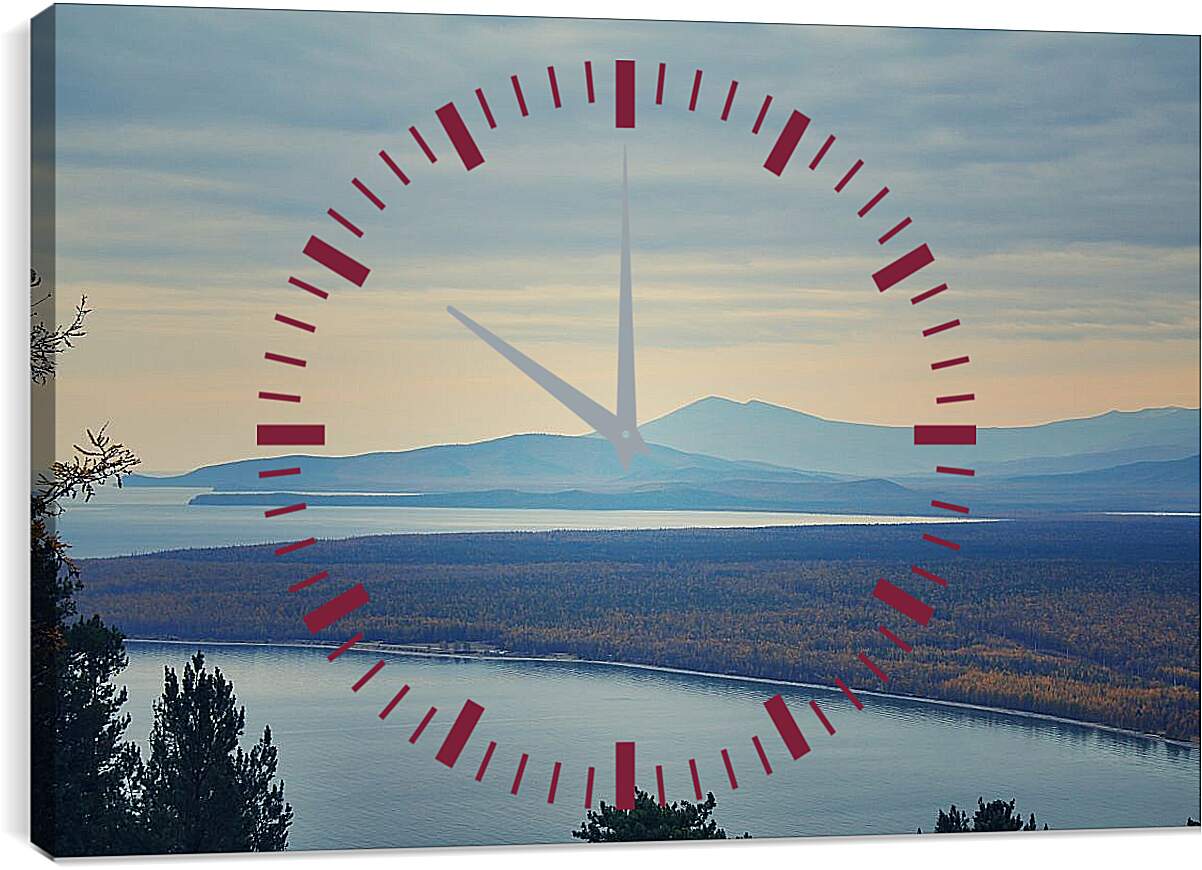 Часы картина - Лес на фоне гор. Байкал