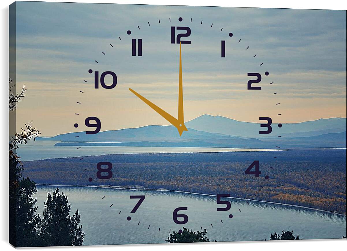 Часы картина - Лес на фоне гор. Байкал