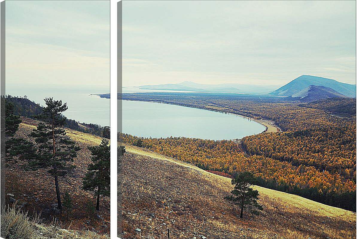 Модульная картина - Вид на осеннее озеро. Байкал