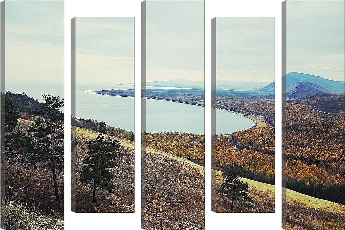 Модульная картина - Вид на осеннее озеро. Байкал