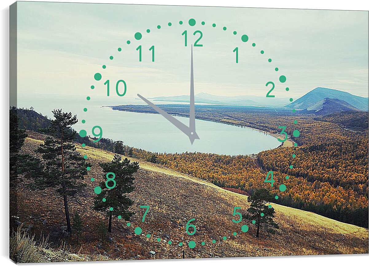 Часы картина - Вид на осеннее озеро. Байкал