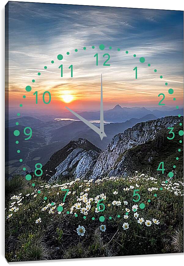 Часы картина - Закат и цветы