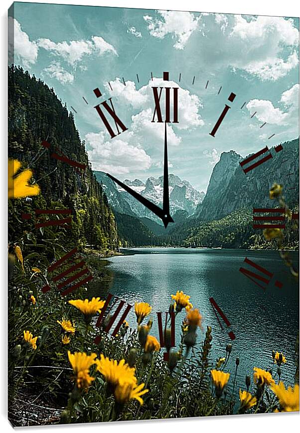 Часы картина - Одуванчики и горы