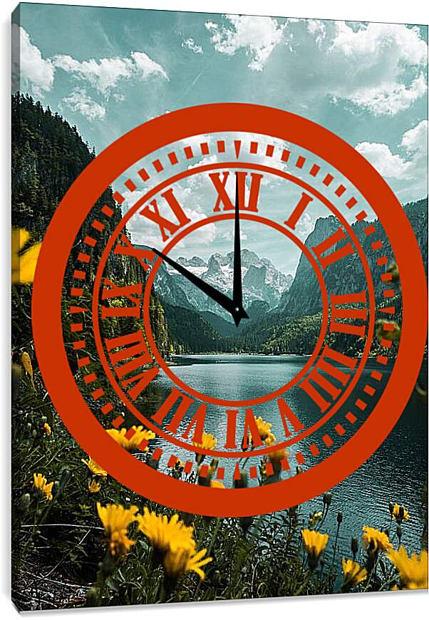 Часы картина - Одуванчики и горы