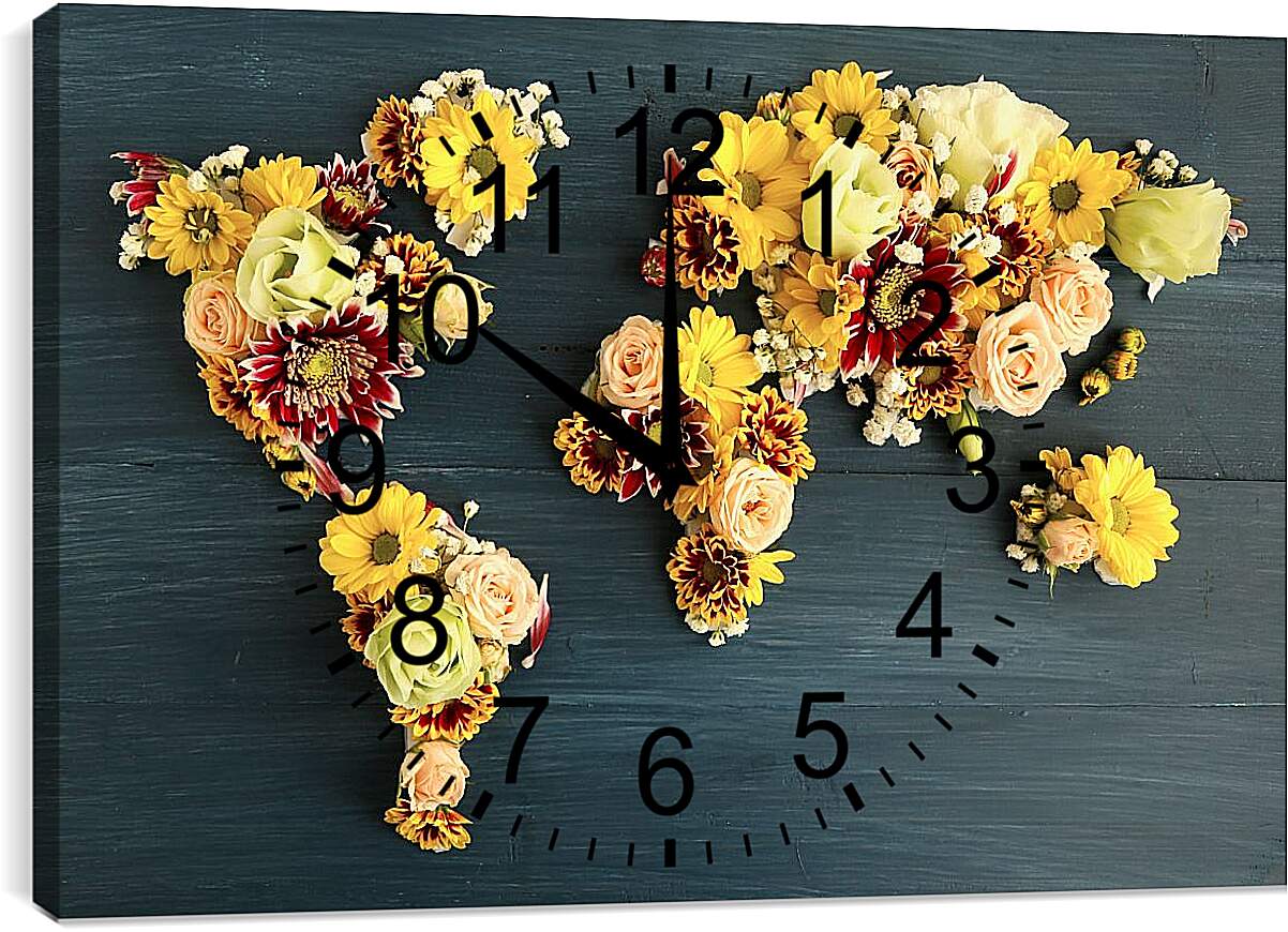 Часы картина - Цветочная карта мира