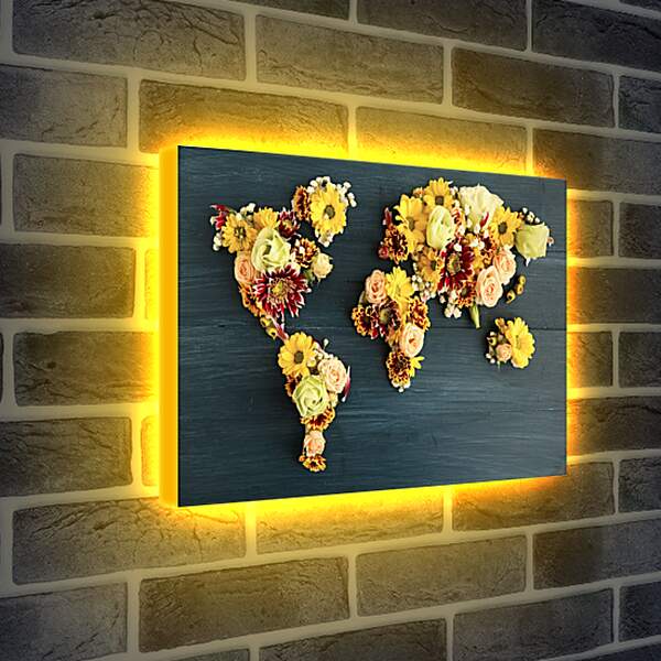 Лайтбокс световая панель - Цветочная карта мира