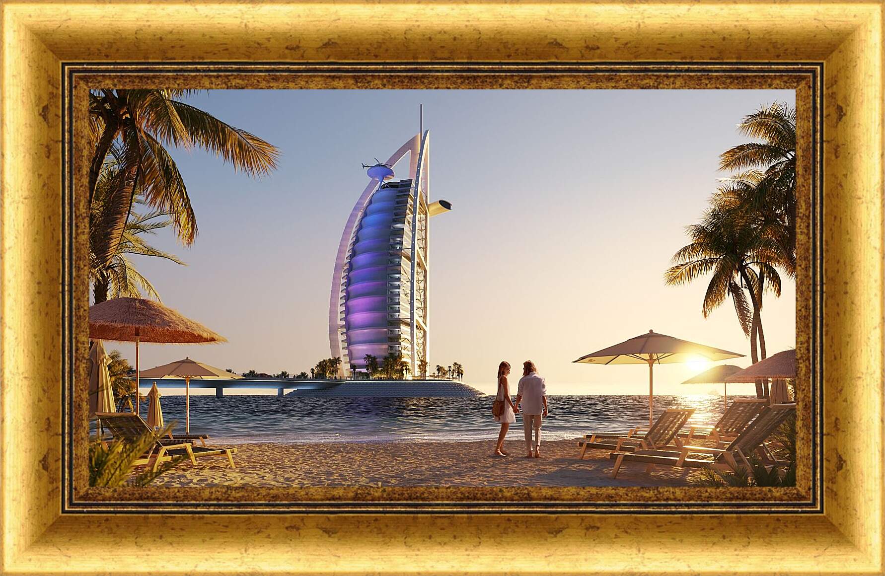 Картина в раме - Вечерний Бурдж Аль Араб. Дубай