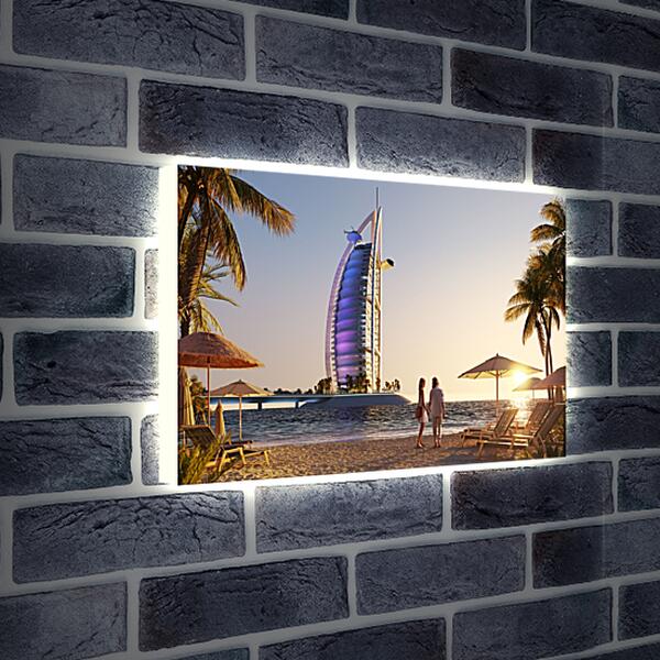 Лайтбокс световая панель - Вечерний Бурдж Аль Араб. Дубай