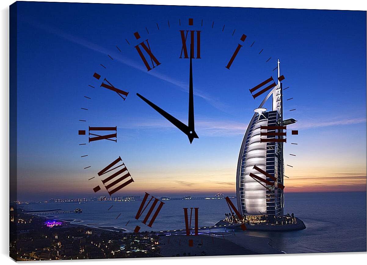 Часы картина - Ночной Бурдж Аль Араб. Дубай