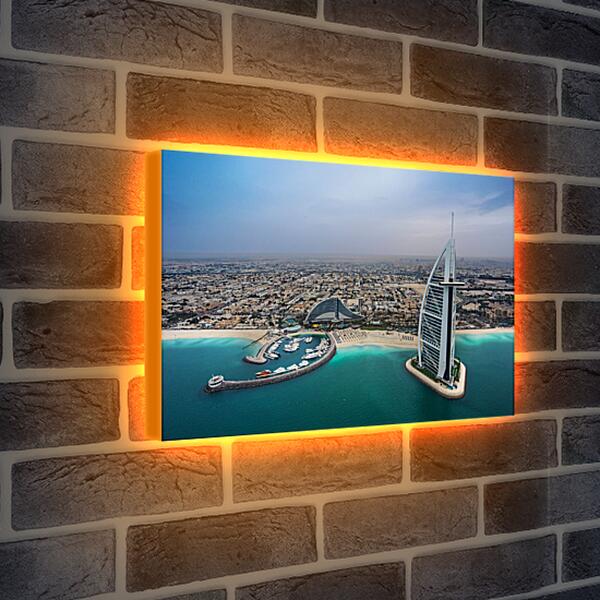 Лайтбокс световая панель - Вид на Бурдж Аль Араб с высоты. Дубай