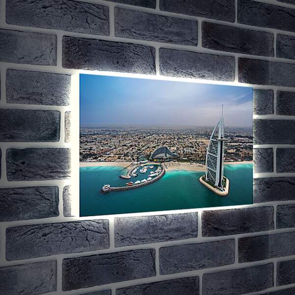 Лайтбокс световая панель - Вид на Бурдж Аль Араб с высоты. Дубай