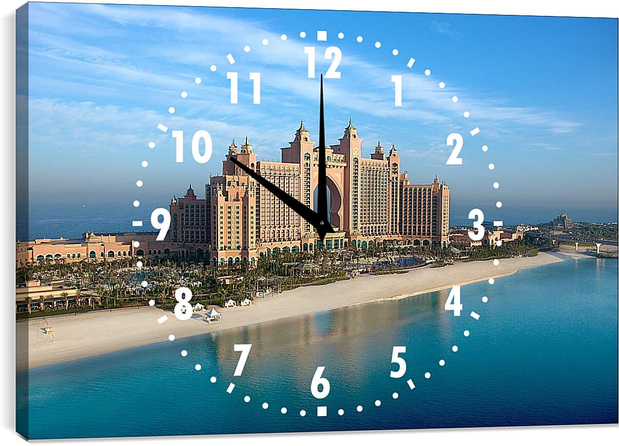 Часы картина - Вид на Пальма Джумейра Атлантис с высоты. Дубай