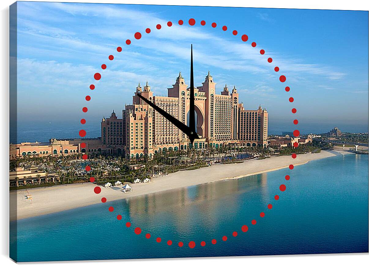 Часы картина - Вид на Пальма Джумейра Атлантис с высоты. Дубай
