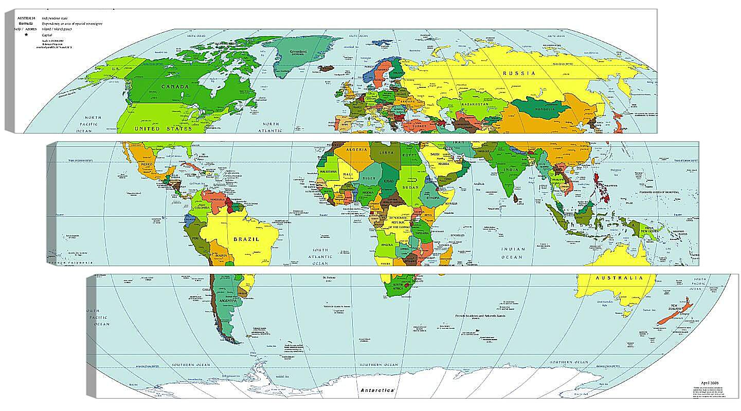 Модульная картина - Политическая карта мира. Апрель 2006