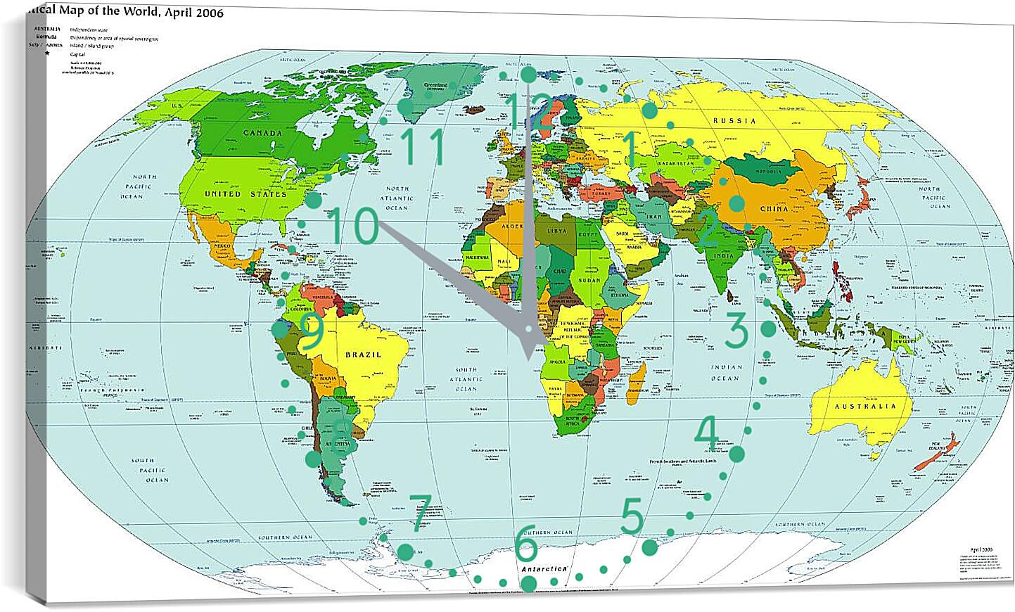 Часы картина - Политическая карта мира. Апрель 2006