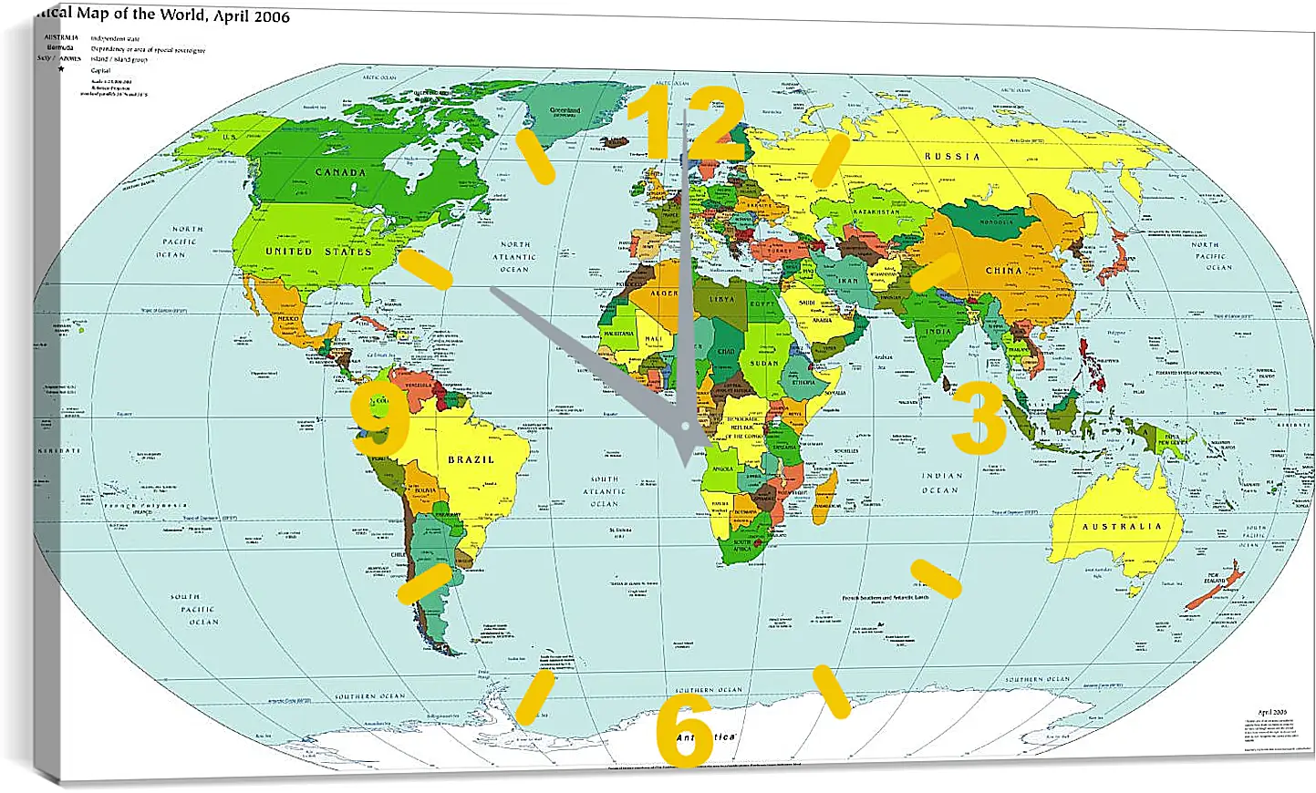 Часы картина - Политическая карта мира. Апрель 2006