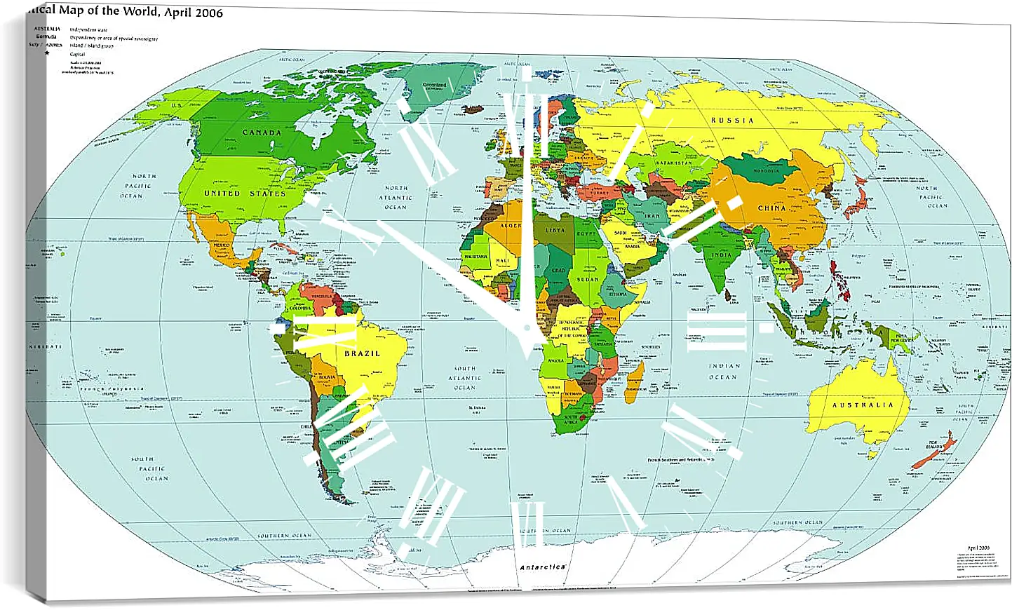Часы картина - Политическая карта мира. Апрель 2006