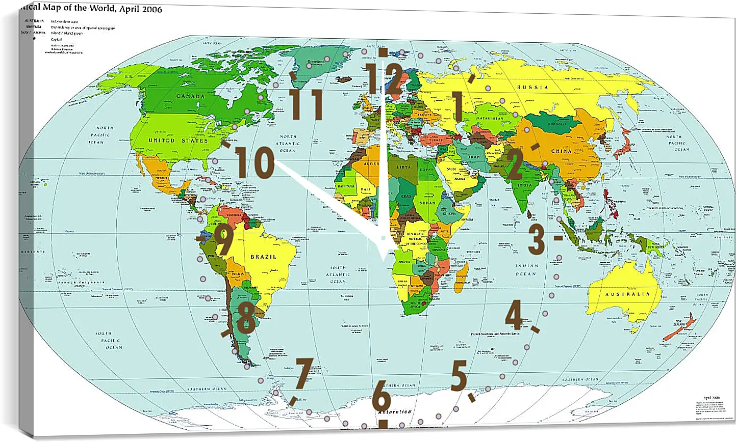 Часы картина - Политическая карта мира. Апрель 2006