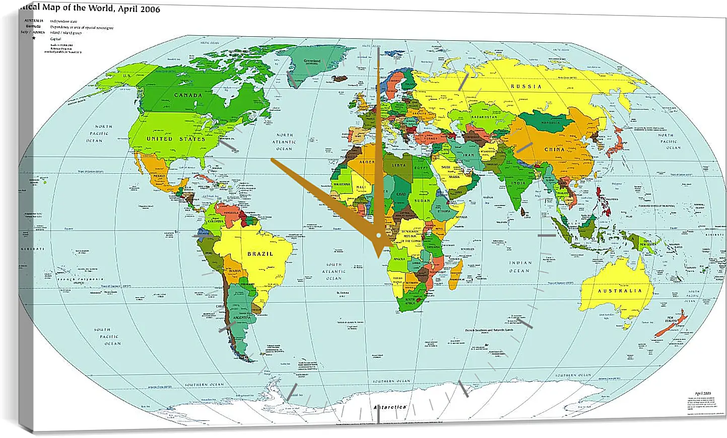 Часы картина - Политическая карта мира. Апрель 2006
