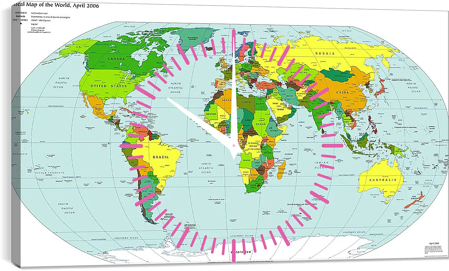 Часы картина - Политическая карта мира. Апрель 2006