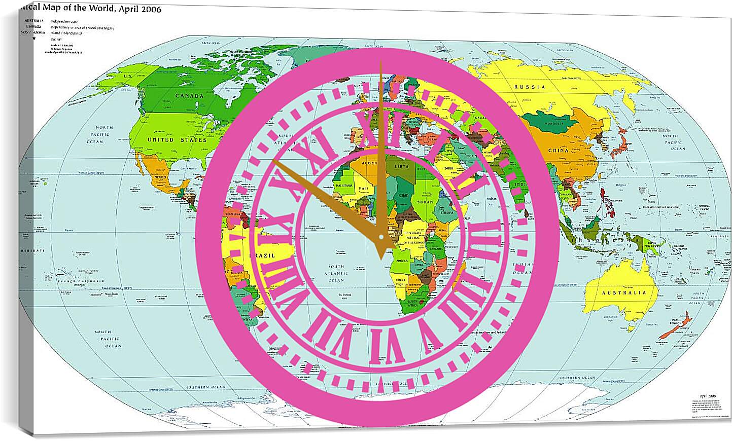 Часы картина - Политическая карта мира. Апрель 2006
