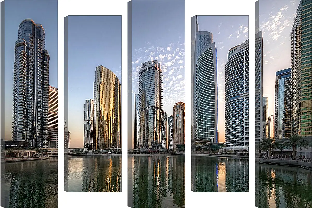 Модульная картина - Отражение небоскрёбов в воде. Дубай
