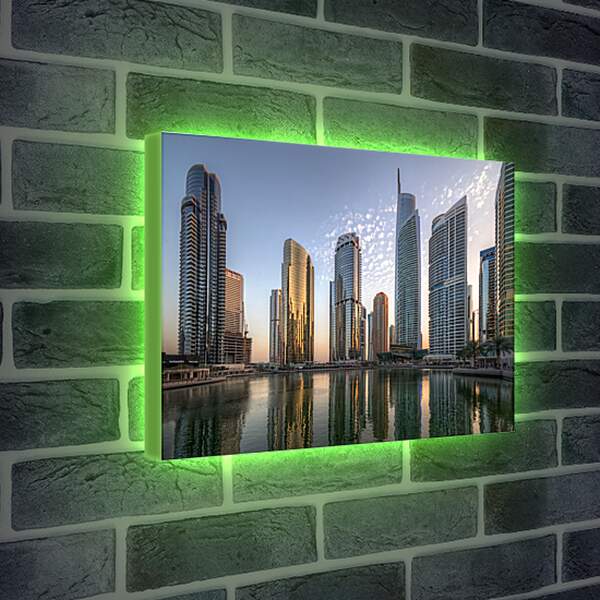 Лайтбокс световая панель - Отражение небоскрёбов в воде. Дубай