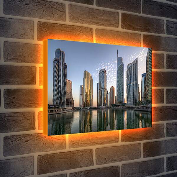 Лайтбокс световая панель - Отражение небоскрёбов в воде. Дубай