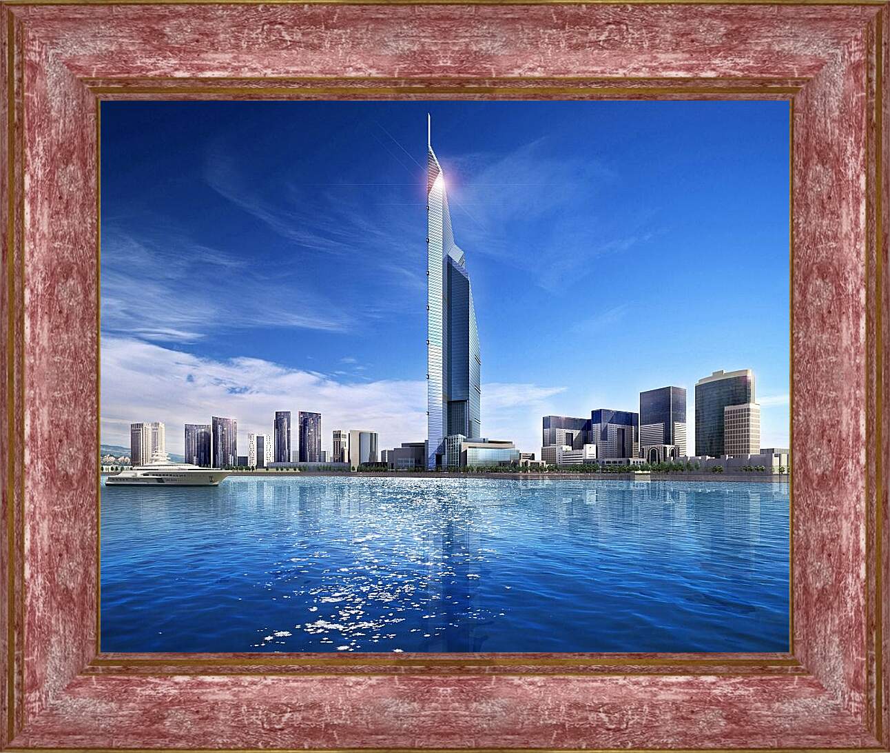 Картина в раме - Небоскрёб возле воды. Дубай