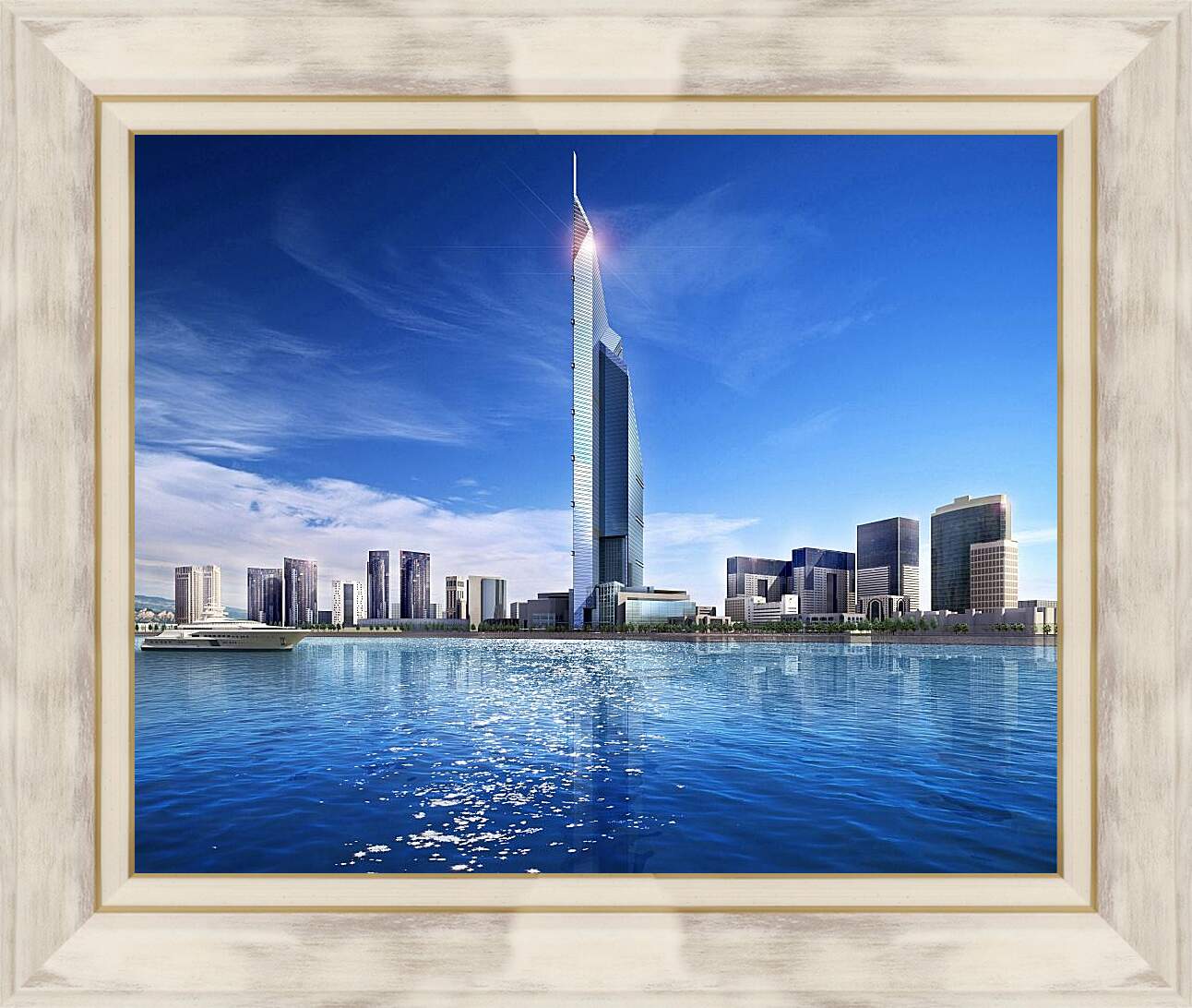 Картина в раме - Небоскрёб возле воды. Дубай