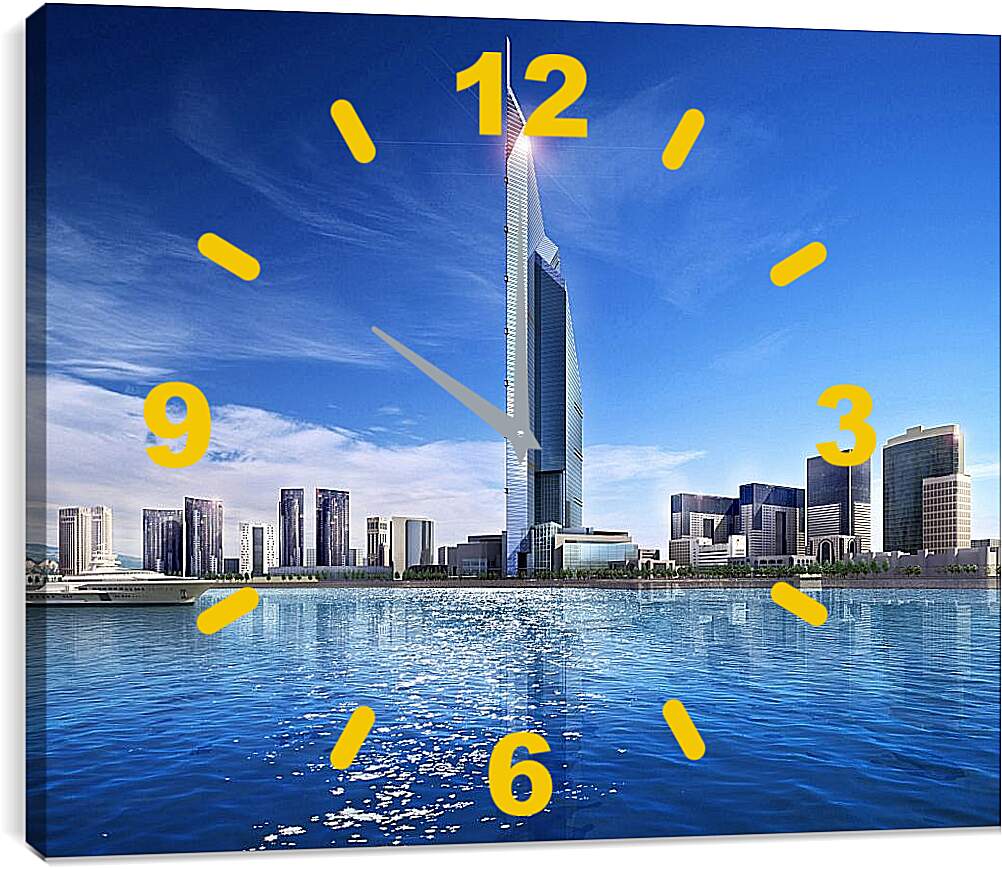 Часы картина - Небоскрёб возле воды. Дубай