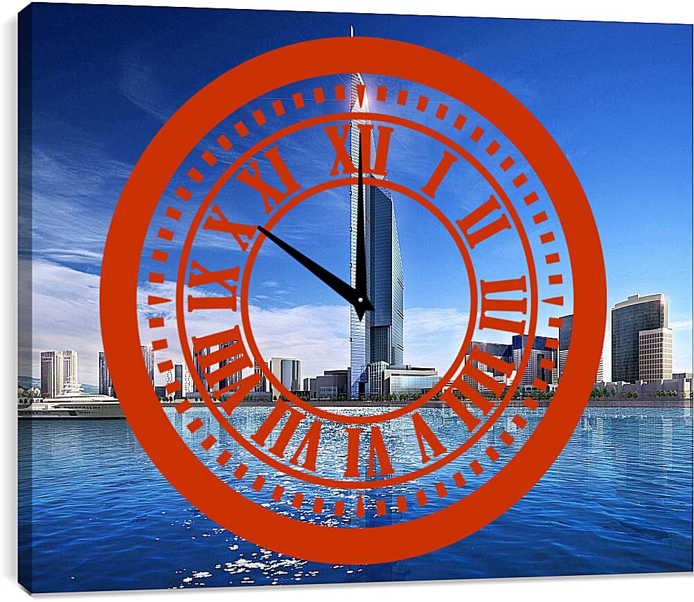 Часы картина - Небоскрёб возле воды. Дубай