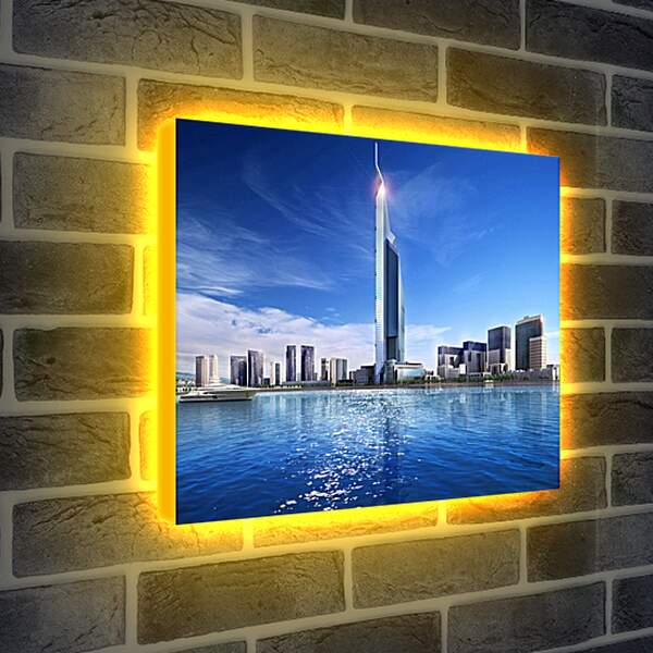 Лайтбокс световая панель - Небоскрёб возле воды. Дубай