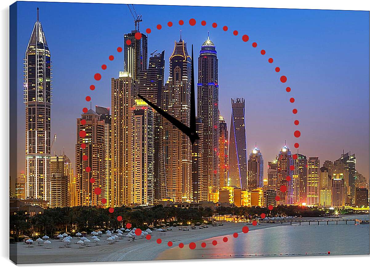 Часы картина - Пляж недалеко от небоскрёбов. Дубай
