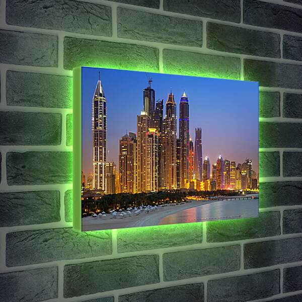 Лайтбокс световая панель - Пляж недалеко от небоскрёбов. Дубай
