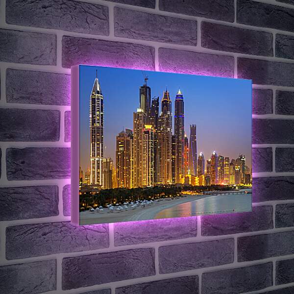 Лайтбокс световая панель - Пляж недалеко от небоскрёбов. Дубай