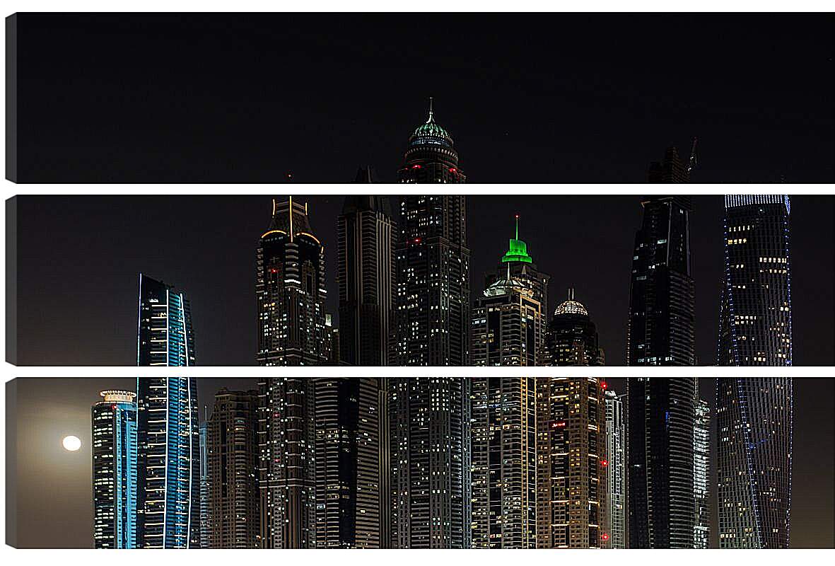 Модульная картина - Луна рядом с небоскребами. Дубай