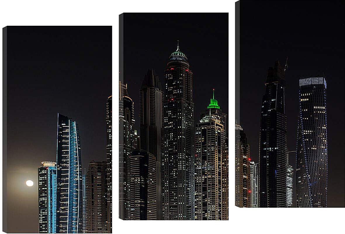 Модульная картина - Луна рядом с небоскребами. Дубай