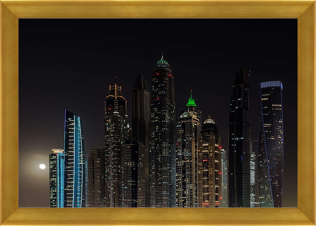 Картина в раме - Луна рядом с небоскребами. Дубай
