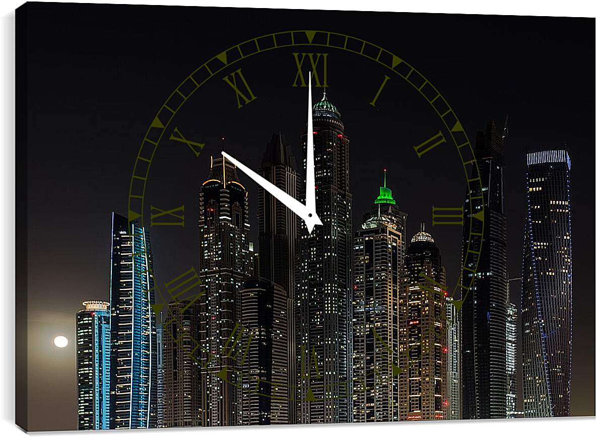 Часы картина - Луна рядом с небоскребами. Дубай