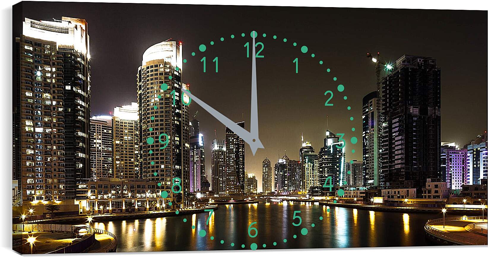 Часы картина - Небоскрёбы вдоль воды. Дубай