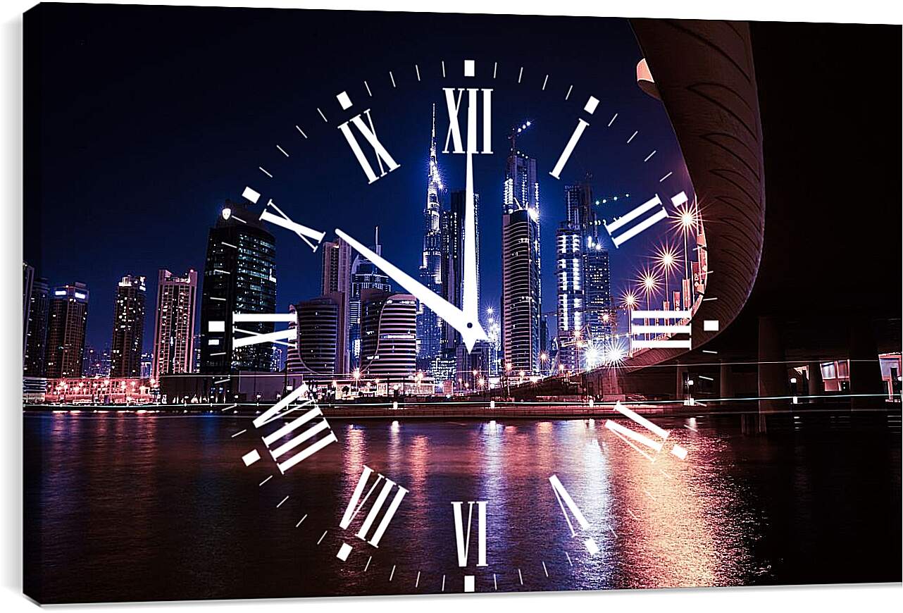 Часы картина - Набережная на фоне небоскрёбов. Дубай