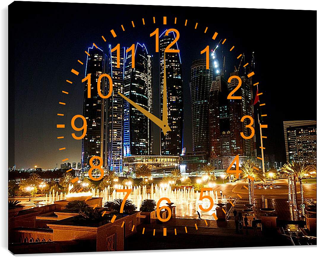 Часы картина - Ночные фонтаны города. Дубай