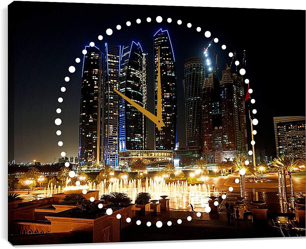 Часы картина - Ночные фонтаны города. Дубай