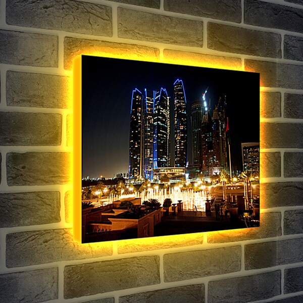 Лайтбокс световая панель - Ночные фонтаны города. Дубай